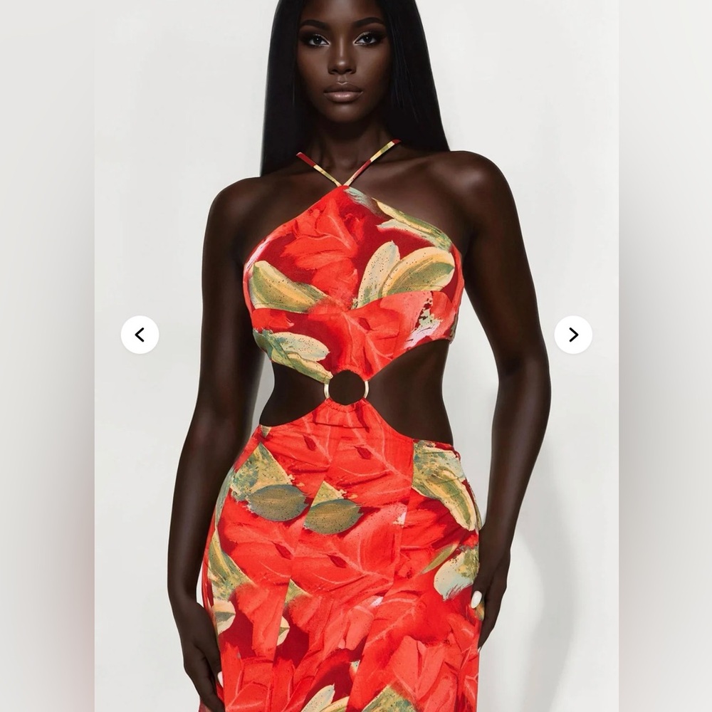 Red Tropical Print Maxi Set - Picture 2 of 3